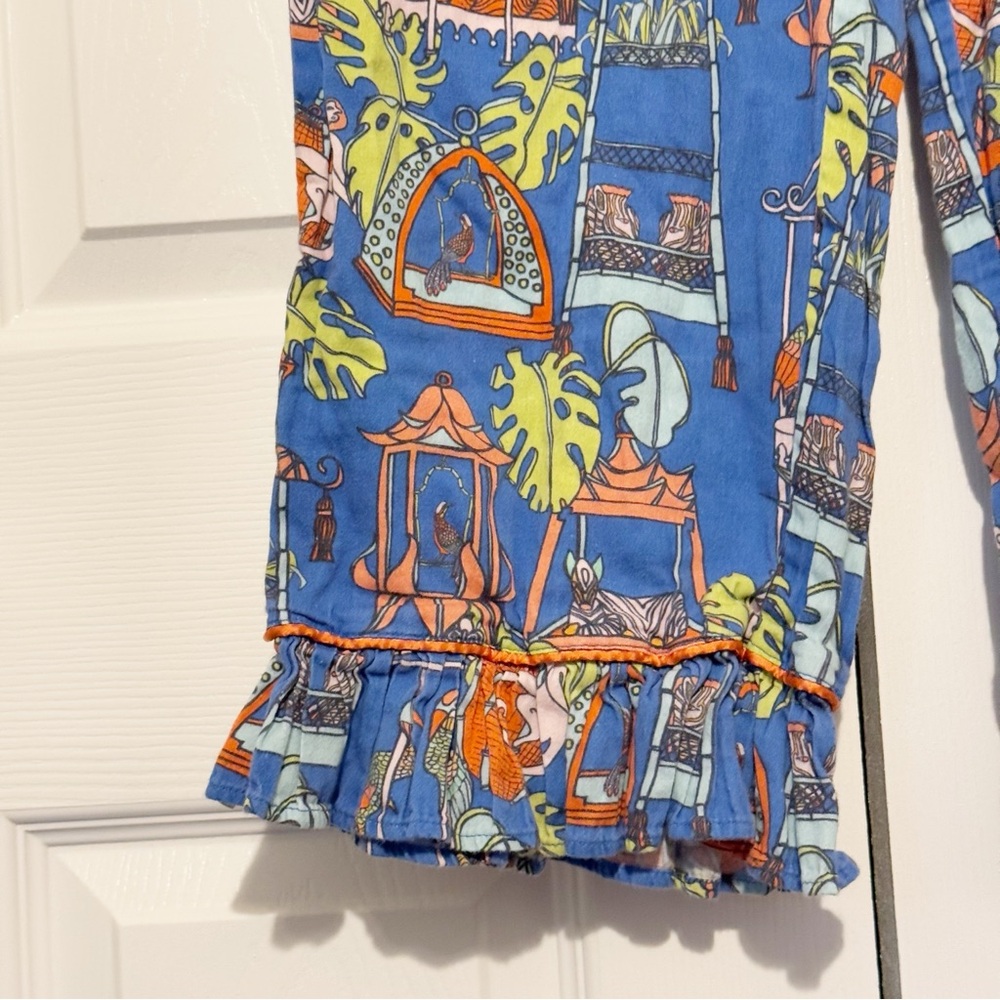 Jaye’s Studio Cotton Pajama Set Size Small Tropical Jungle Animal Print Ruffle - Picture 10 of 11